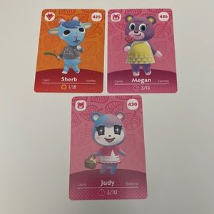 set of three animal crossing series 5 amiibo cards